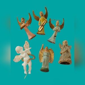 VINTAGE LOT CHRISTMAS ANGEL FIGURINE ORNAMENTS ~ PORCELAIN/GOLD TRIM